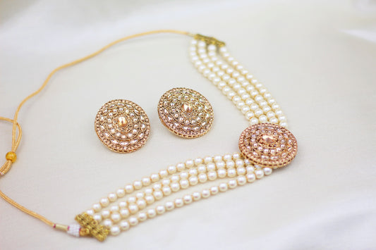 PEARL CHOKER SET WITH STUD EARRINGS (3PC)