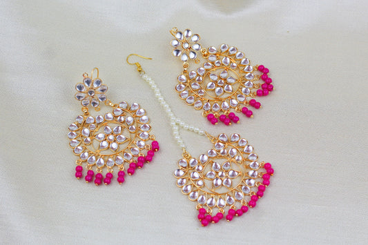 KUNDAN TIKKA SET WITH PINK PEARL