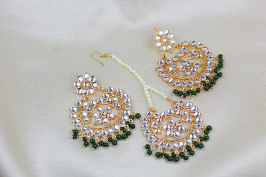 KUNDAN TIKKA SET WITH GREEN PEARL