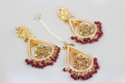 KUNDAN TIKKA SET WITH MEHROON PEARL