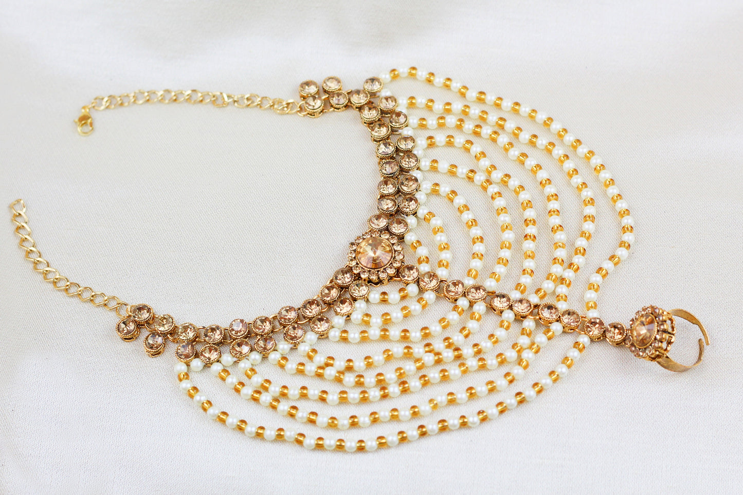 PEARL AND STONE ANKLETS WITH TOE RING (FULL FOOT COVER)