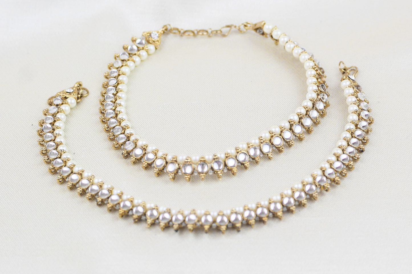 OXIDISED GOLD KUNDAN ANKLETS
