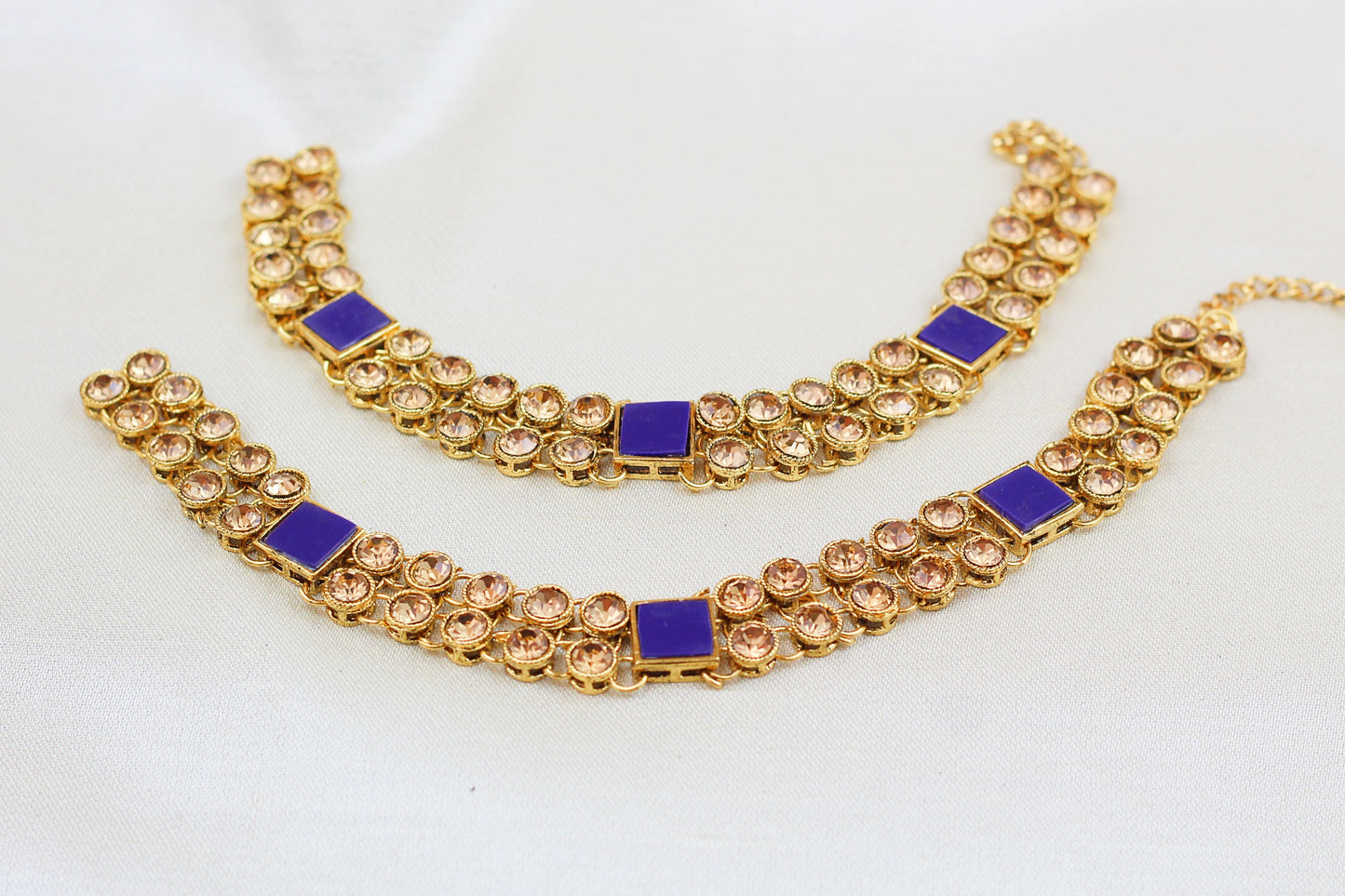 GOLD STONE WITH BLUE SQUARES DESIGN ANKLETS