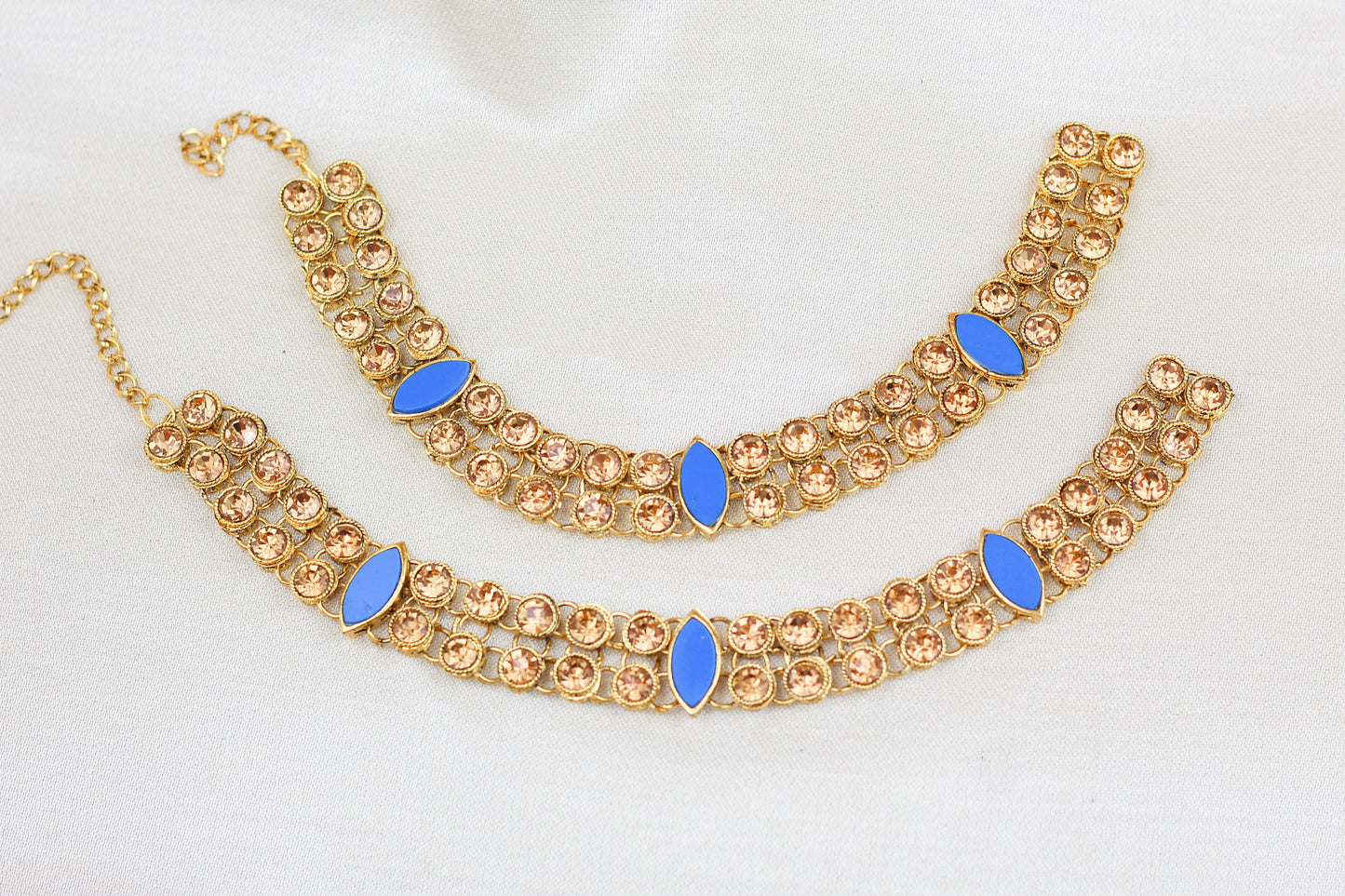 GOLD STONE AND BLUE LEAF DESIGN ANKLETS