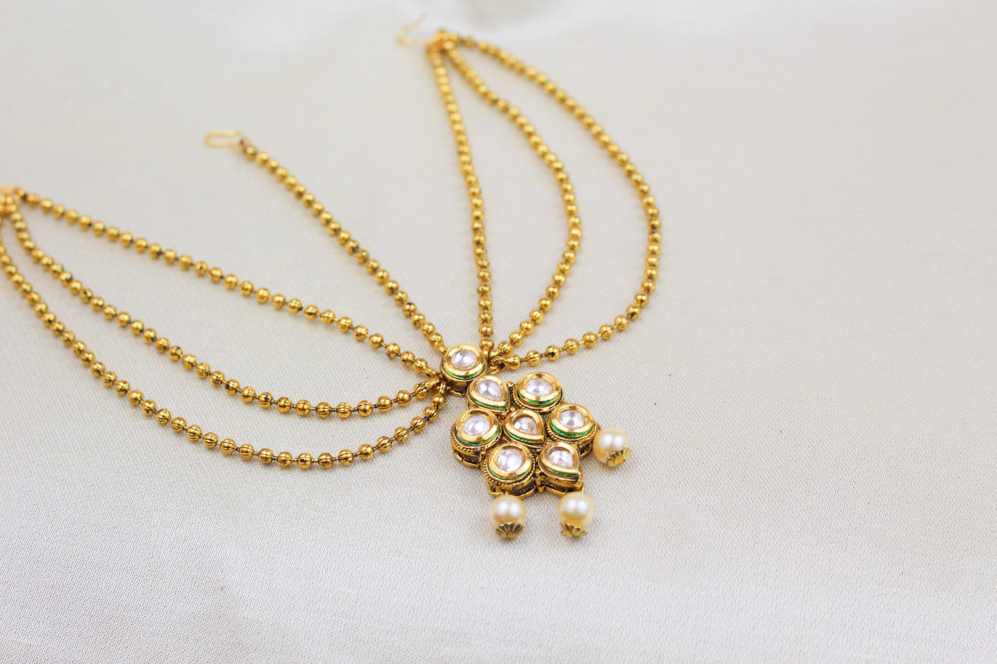 KUNDAN TRIPLE GOLD CHAIN MATHA PATTI