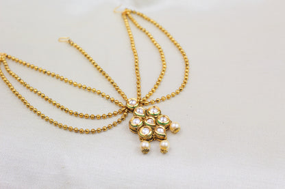 KUNDAN TRIPLE GOLD CHAIN MATHA PATTI