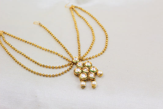 KUNDAN TRIPLE GOLD CHAIN MATHA PATTI