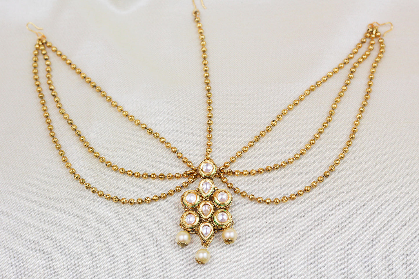 KUNDAN TRIPLE GOLD CHAIN MATHA PATTI