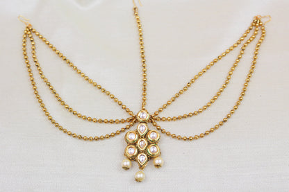 KUNDAN TRIPLE GOLD CHAIN MATHA PATTI