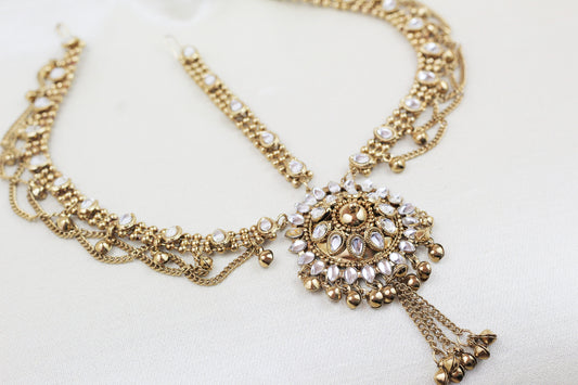 OXIDISED GOLD WITH KUNDAN MATHA PATTI