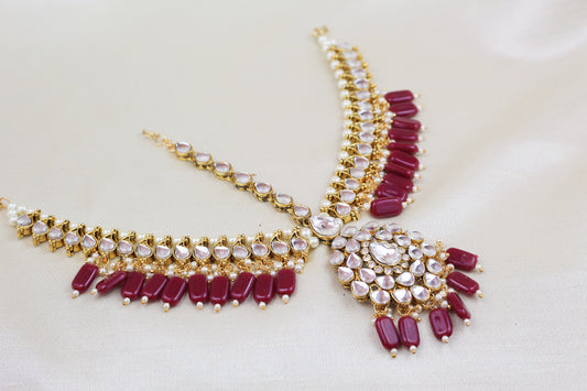 KUNDAN WITH RUBY BEADS MATHA PATTI
