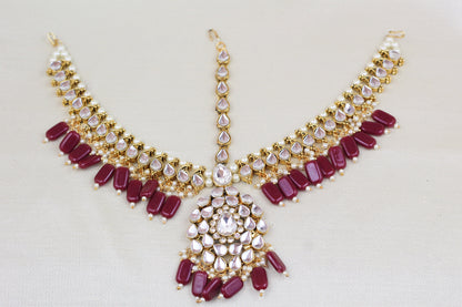 KUNDAN WITH RUBY BEADS MATHA PATTI