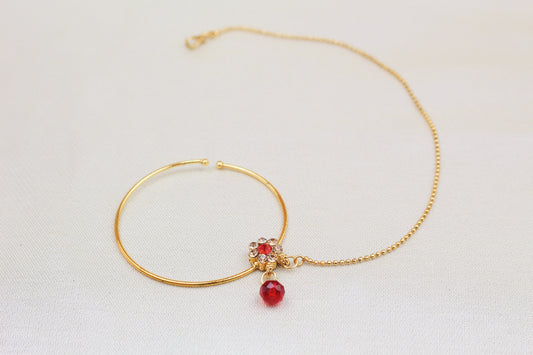 GOLD FINISH WITH RED AND GOLD STONE NOSE RING (NATH)