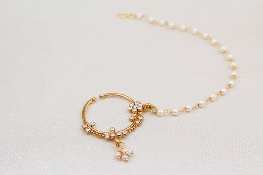 RHINE STONE WITH PEARL CHAIN NOSE RING (NATH)