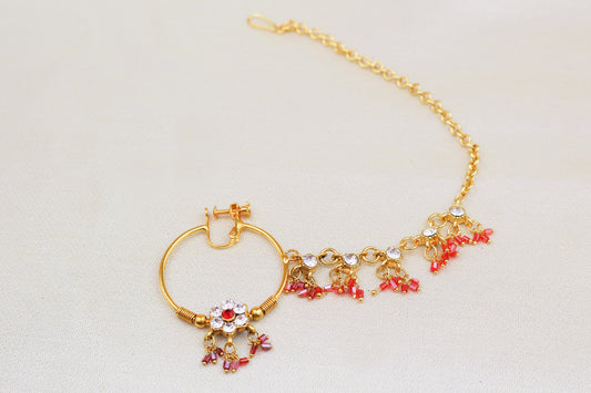 RHINE STONE WITH RED BEADS NOSE RING (NATH)