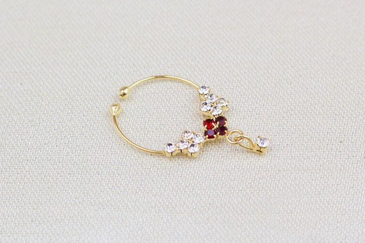 RED AND RHINE STONE NOSE RING