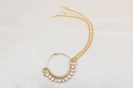 KUNDANI WITH TRIPLE CHAIN NOSE RING (NATH)