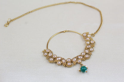 POLKI WITH EMERALD GREEN BEAD NOSE RING (NATH)