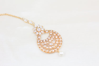 POLKI WITH PEARL DROP MAANG TIKKA