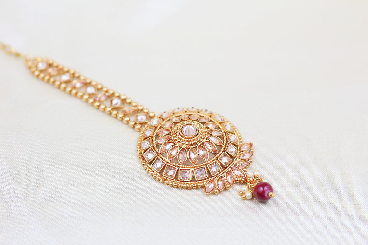 POLKI WITH RUBY PEARL DROP MAANG TIKKA