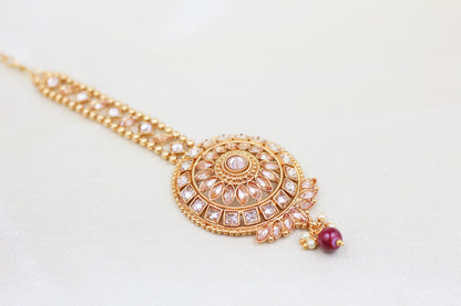 POLKI WITH RUBY PEARL DROP MAANG TIKKA