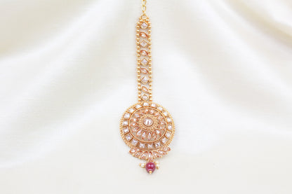 POLKI WITH RUBY PEARL DROP MAANG TIKKA