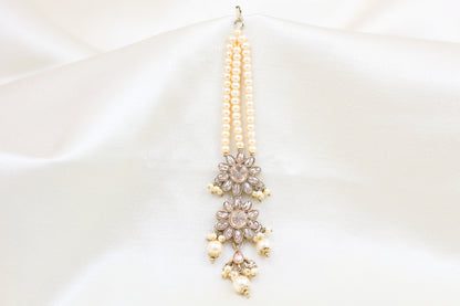 POLKI WITH CREAM BEADS MAANG TIKKA