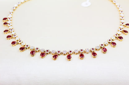 RHINE STONE FLOWER WAIST BELT WITH RED STONE DROPPINGS