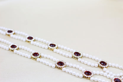 DOUBLE PEARL CHAIN AND RED STONE WAIST BELT