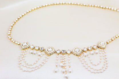 SQUARE RHINE STONE WAIST BELT WITH PEARL FRILL