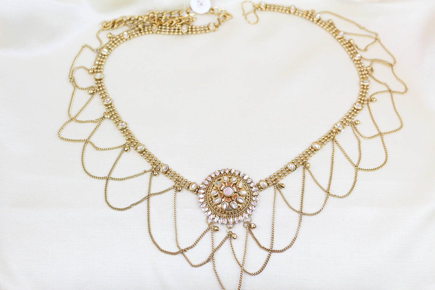 OXIDIZED AND KUNDAN WAIST BELT WITH FRILL