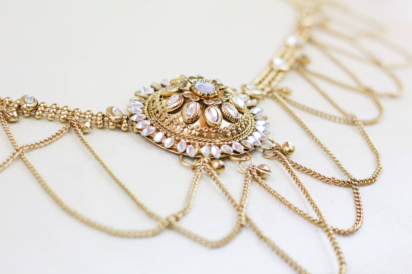 OXIDIZED AND KUNDAN WAIST BELT WITH FRILL