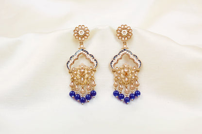 NAVY BLUE & WHITE  MINAKARI POLKI EARRING