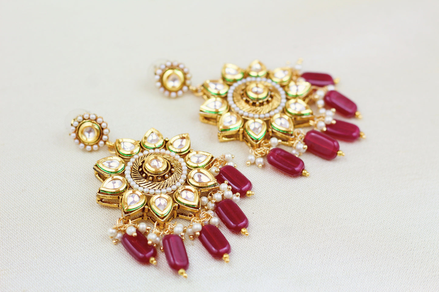 KUNDAN EARRING WITH RUBY BEADS