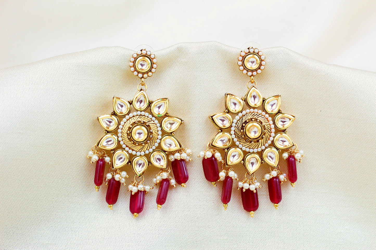 KUNDAN EARRING WITH RUBY BEADS