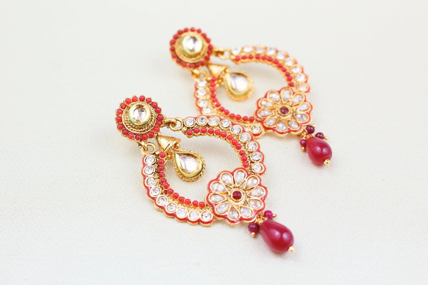 POLKI AND KUNDAN EARRING WITH RUBY BEADS