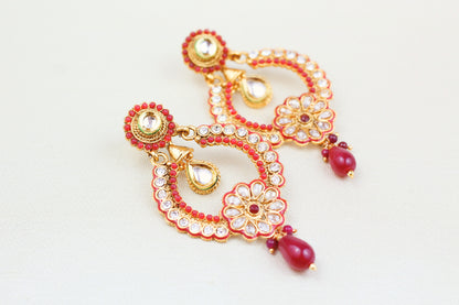 POLKI AND KUNDAN EARRING WITH RUBY BEADS