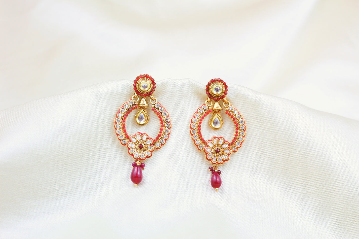POLKI AND KUNDAN EARRING WITH RUBY BEADS