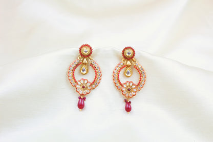 POLKI AND KUNDAN EARRING WITH RUBY BEADS