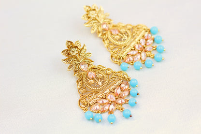 POLKI EARRING WITH SKY BLUE PEARL