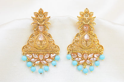 POLKI EARRING WITH SKY BLUE PEARL