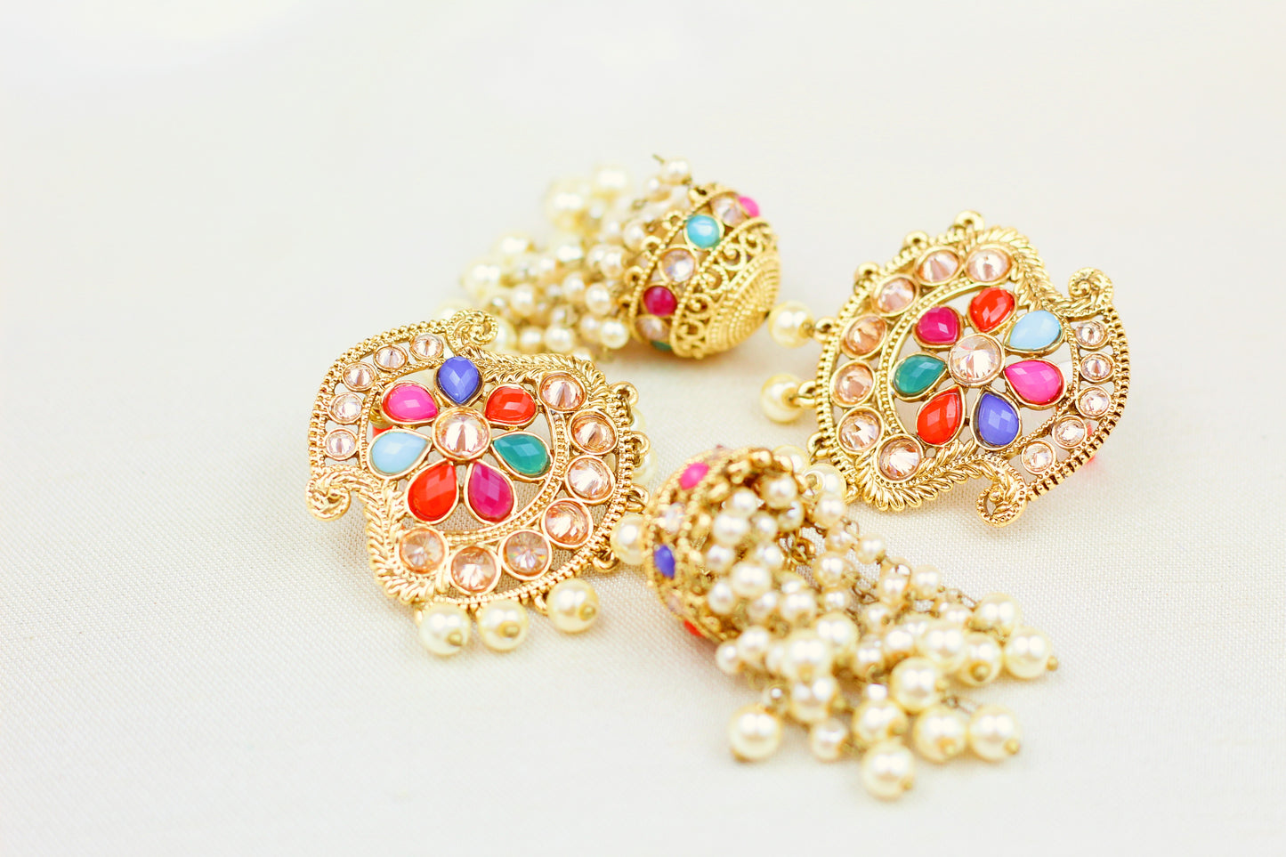 POLKI AND MULTI COLOUR BEADS JHUMKA