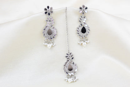 SILVER FINISH MIRROR NECKLACE SET (4PC)