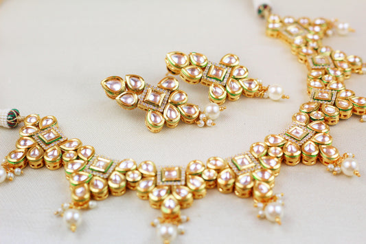 HIGH QUALITY KUNDAN NECKLACE SET WITH AD & MINAKARI (3PC)