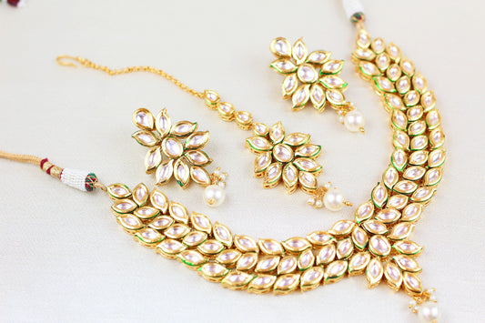 HIGH QUAILTY KUNDAN NECKLACE SET WITH MINAKARI (4PC)