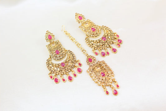 FUCHSIA PINK  CHANDBALI TIKKA SET