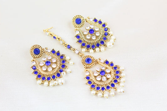 ROYAL BLUE WITH PEARL TIKKA SET