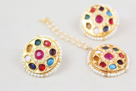 NAURATAN TIKKA SET WITH STUDS